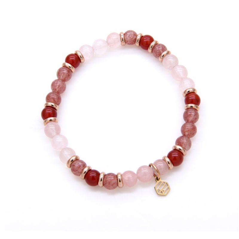 Rose Quartz Red Chalcedony Strawberry Quartz Beaded Bracelet image