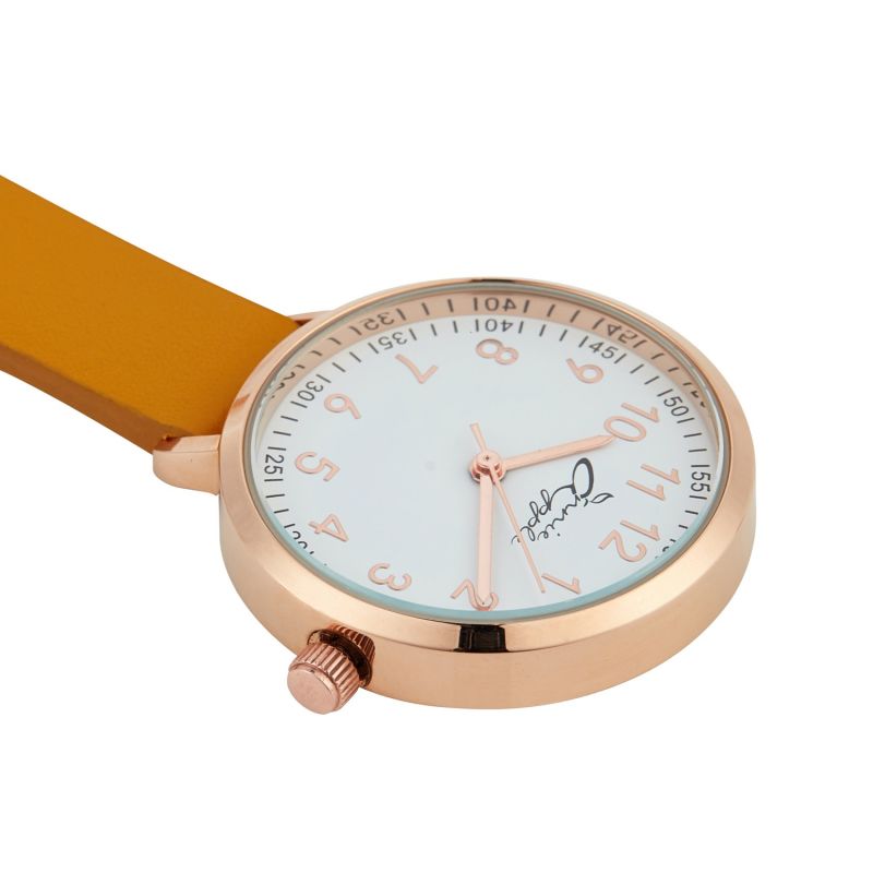 Annie Apple Meraki Rose Gold Mustard Leather Nurse Fob Watch image