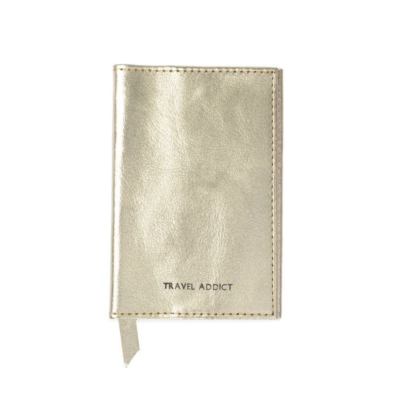 Travel Addict Gold Leather Passport Cover image