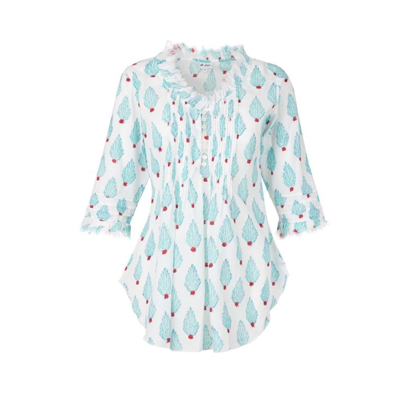 Sophie Cotton Blouse Aqua Coral image