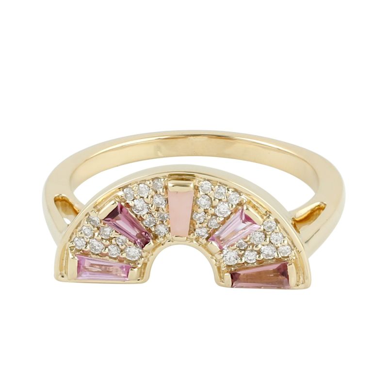 18K Gold In Pave Natural Diamond & Baguette Pink Sapphire With Multi Gemstone Cocktail Ring image