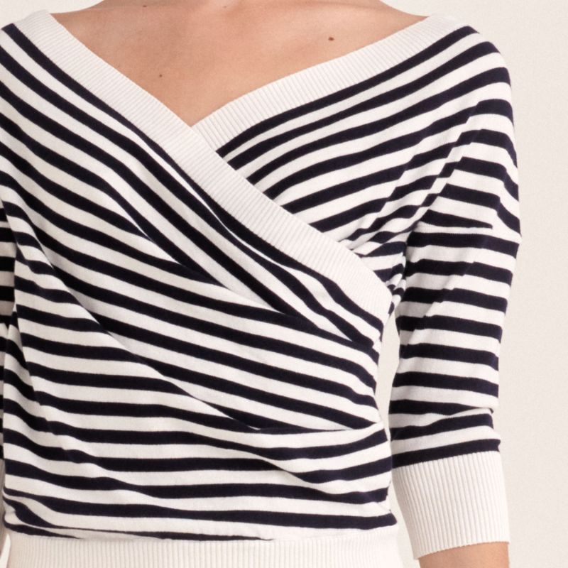 Knitted Wrap Top In Navy And White image