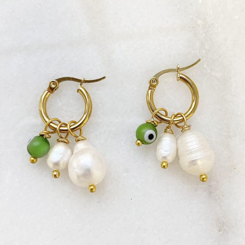 Evil Eye & Pearl Hoop Earrings Tina image