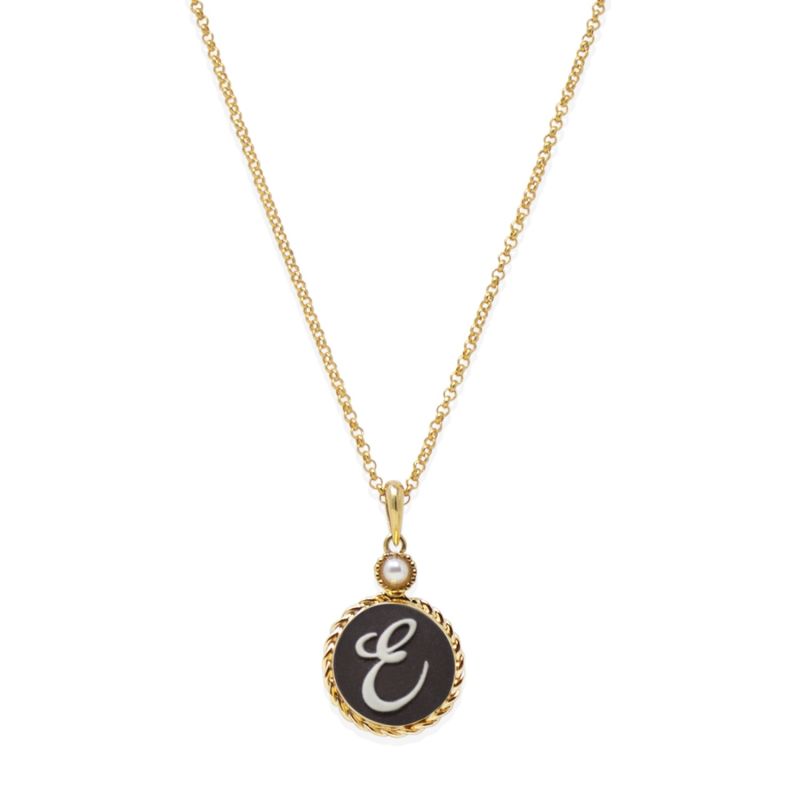 Gold Vermeil Black Cameo Initial Necklace image