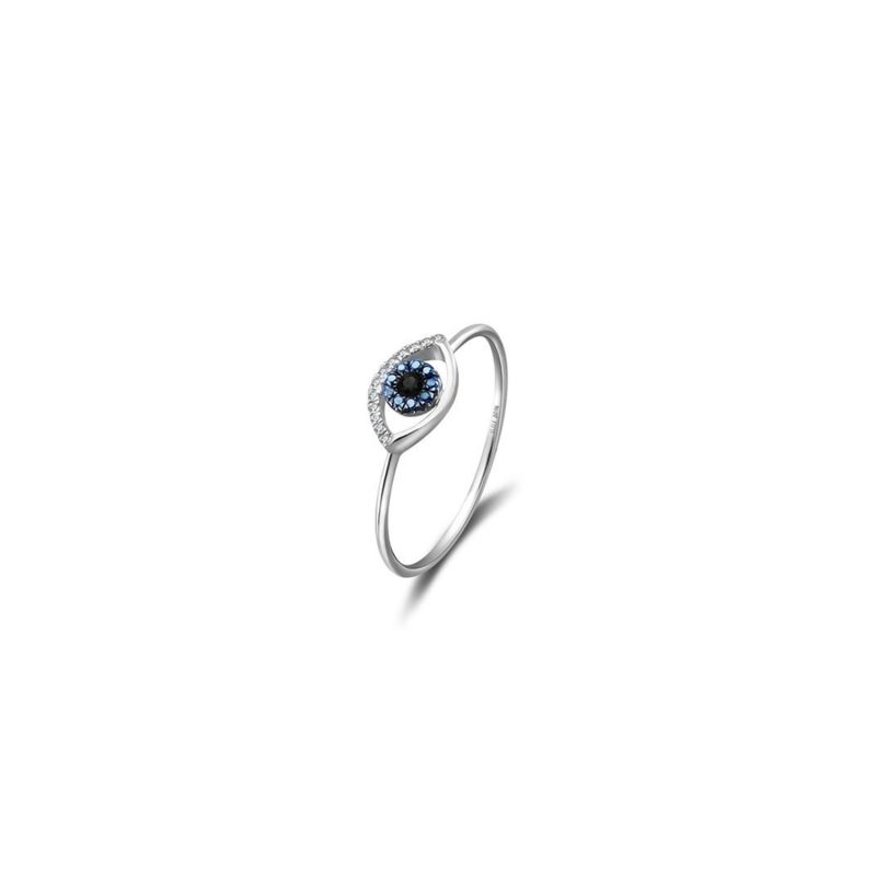 18K White Gold Evil Eye Sapphire Diamond Ring image