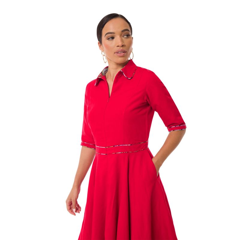 Effie Midi Linen Dress - Red image