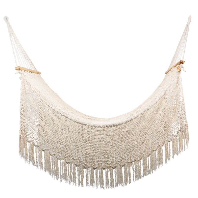 Boho Natural Cotton Hammock With Macrame Fringe - Neutrals image