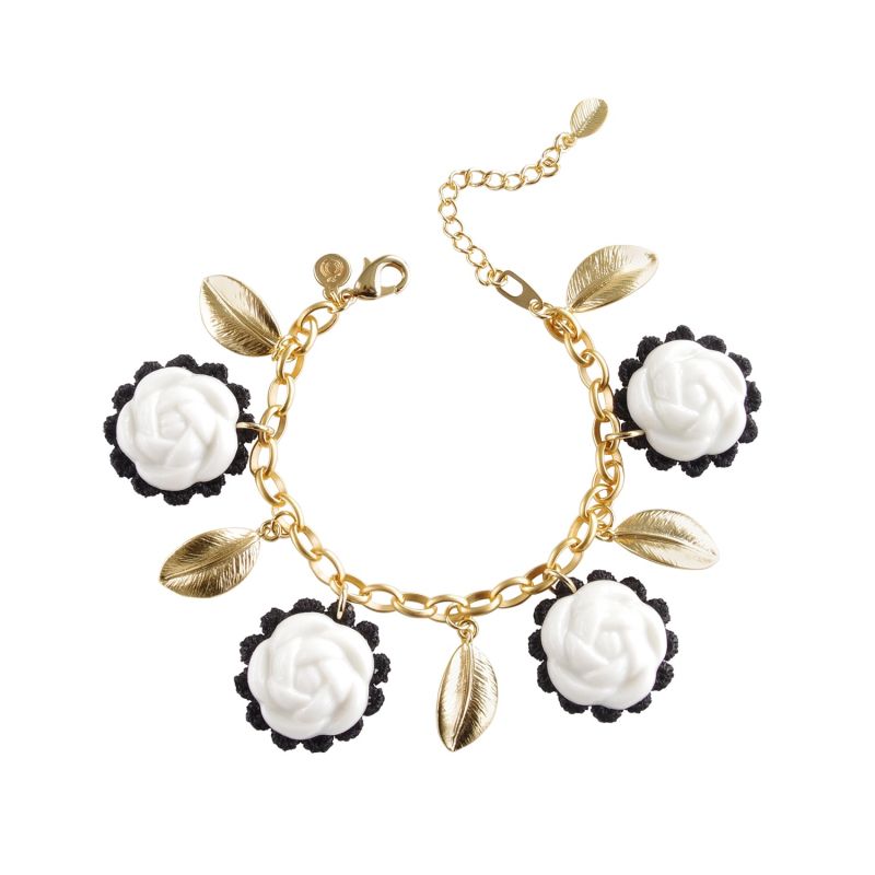 Porcelain Camellias & Golden Leaves Bracelet image