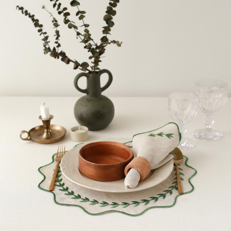 Green Leaves Embroidery Linen Placemat Set of 2 image