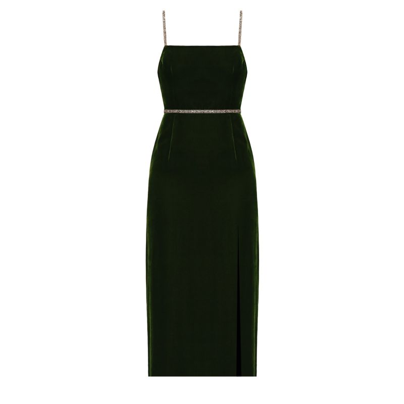 Amya Green Silk Velvet Midi Cocktail Dress image