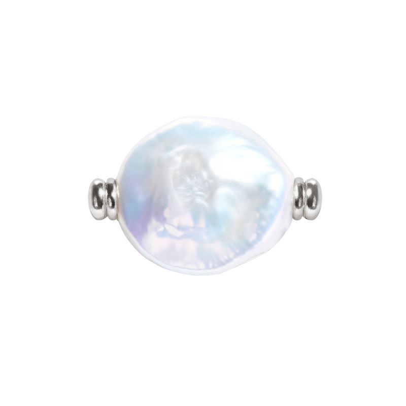 Auria Coin Pearl Chain Ring - Silver image