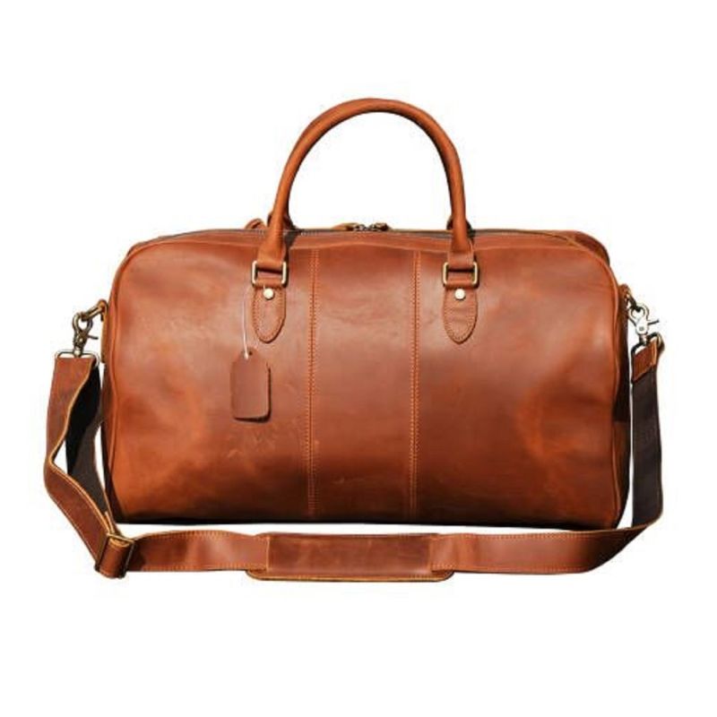 Genuine Leather Duffle With Luggage Tag - Brown | Touri | Wolf & Badger