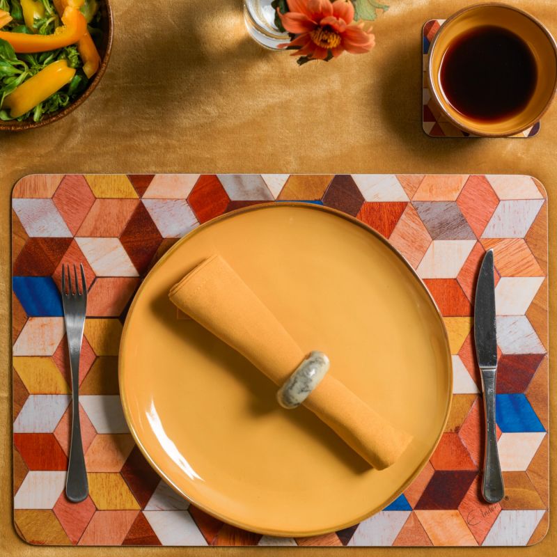 Six Extra Large Placemats In Warm Colours From The Leo Range. Heat Resistant Melamine Surface. image