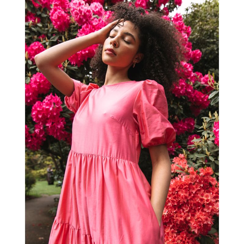 The Frances Tiered Maxi Dress In Watermelon Pink image