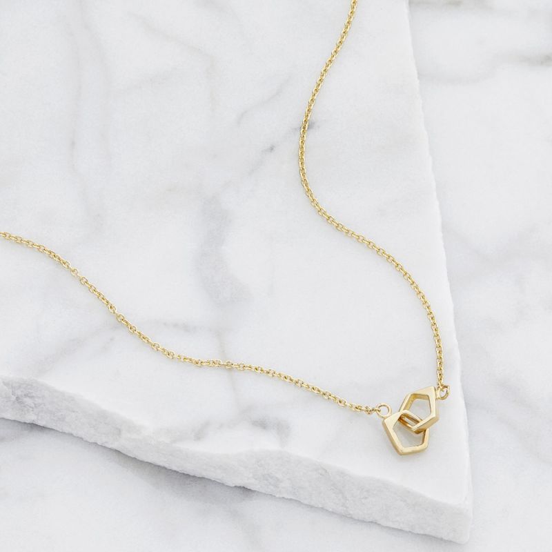 Solid Gold Interlinking Two Ring Necklace image