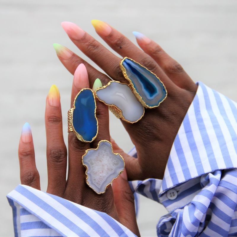 Ultra Mega Ocean Blue Gemstone Gold Statement Ring image