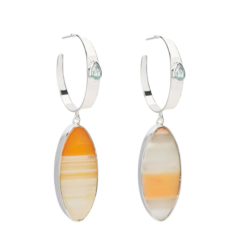 Amber Orange Oval Drop Pendant Sterling Silver Hoop Earrings image