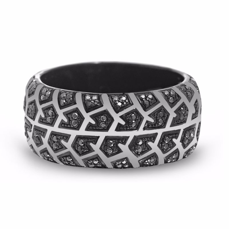 Born Drifter Black Rhodium Plated Sterling Silver Tire Tread Black Diamond Band Ring image