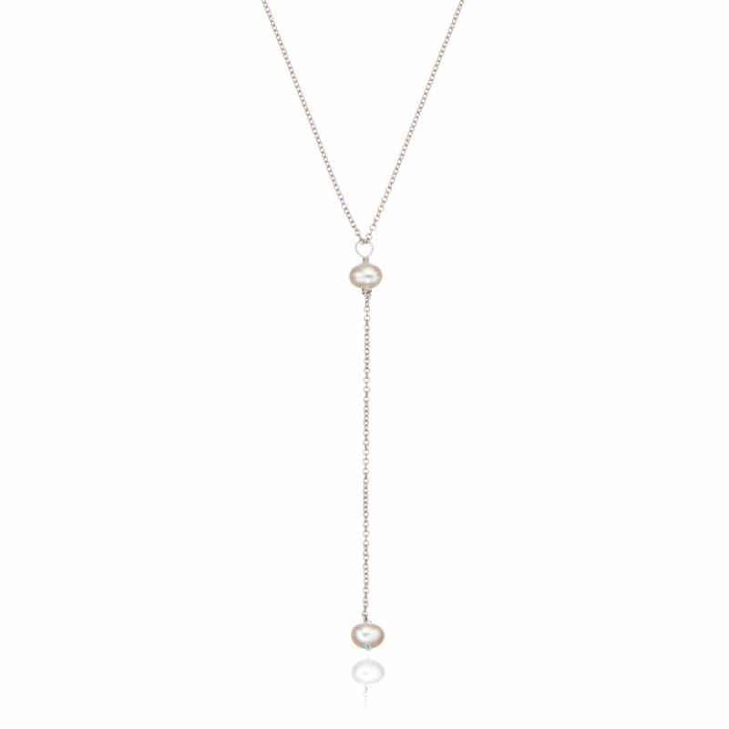 Sterling Silver Pearl Lariat Necklace image