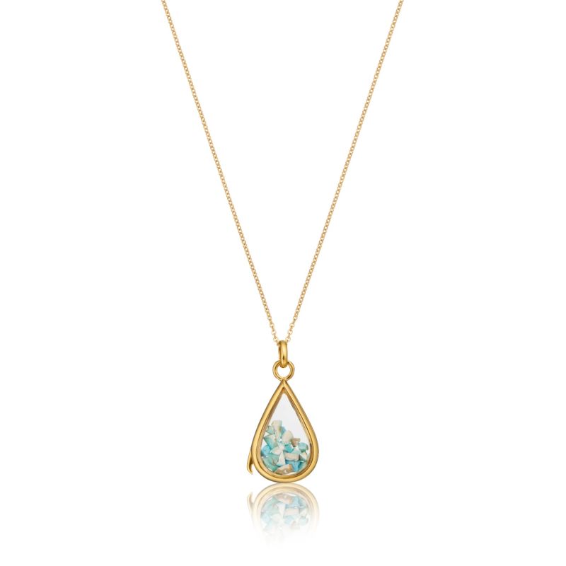 Gold Glass Turquoise Teardrop Locket image