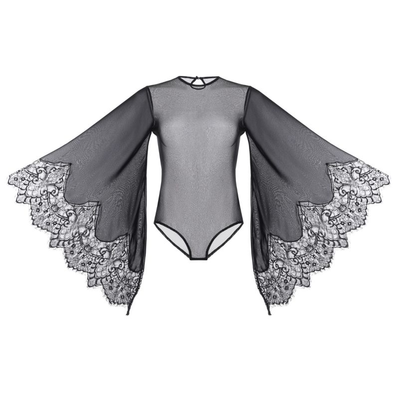 Sheer Mesh Bodysuit With Dramatic French Lace Sleeve KÂfemme Wolf & Badger