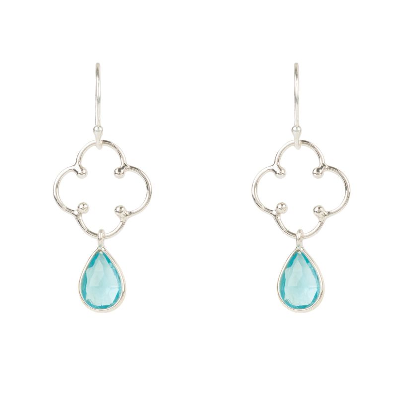 Open Clover Gemstone Drop Earrings Silver Blue Topaz image