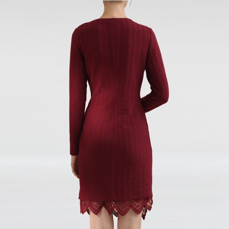 Lace Edge Knitted Wrap Dress - Red image