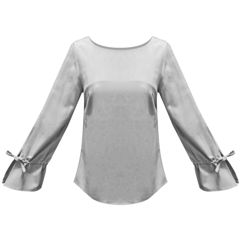 Iko Long Sleeved Blouse With Drawstring Detail In Silver City image
