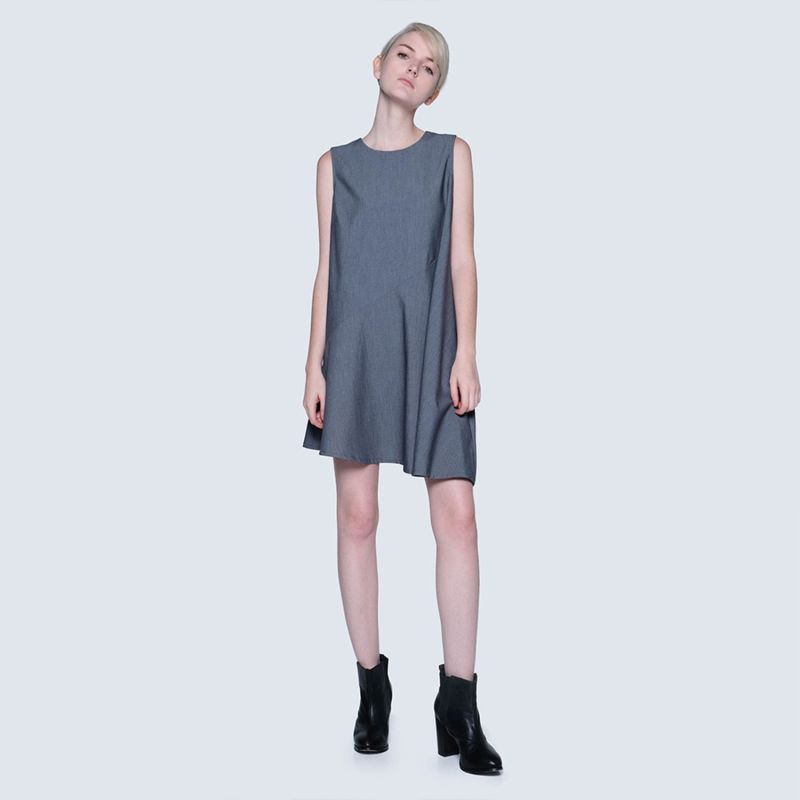 Carson Asymmetric Sleeveless Dress In Shadow image