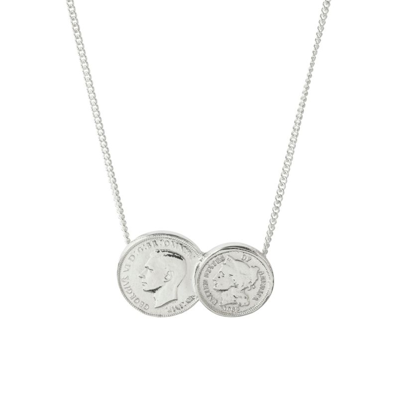 American / English Silver Double Coin Necklace image