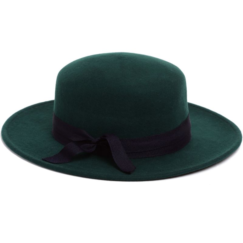Dark Green Felt Boater Hat image