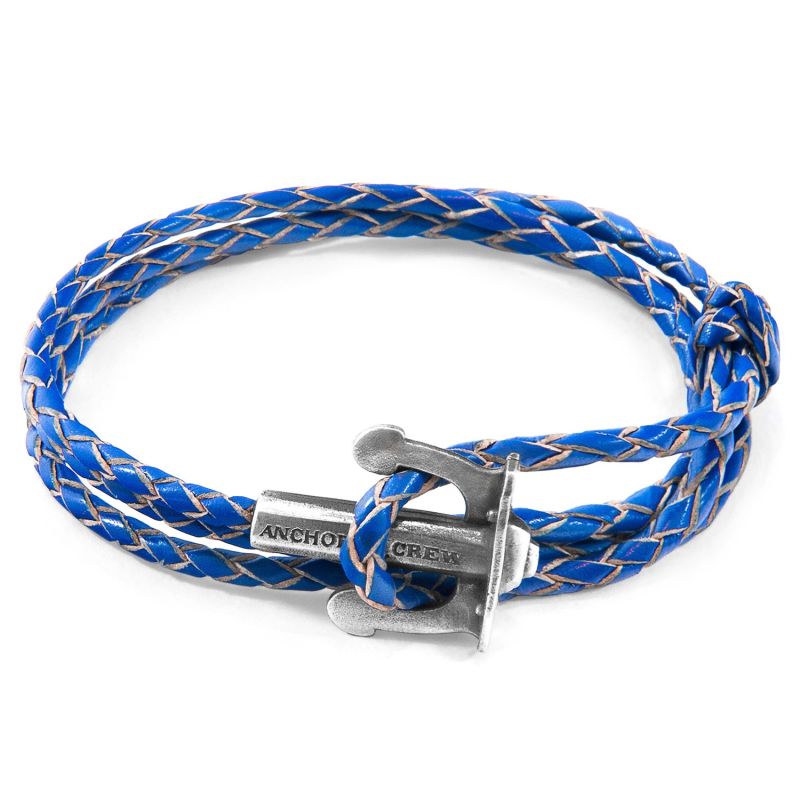 Royal Blue Union Anchor Silver & Braided Leather Bracelet image