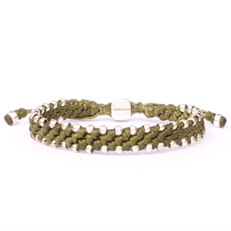 Eco-Friendly Men's Chunky Silver And Apple Green Waterproof Rope Bracelet - Green image