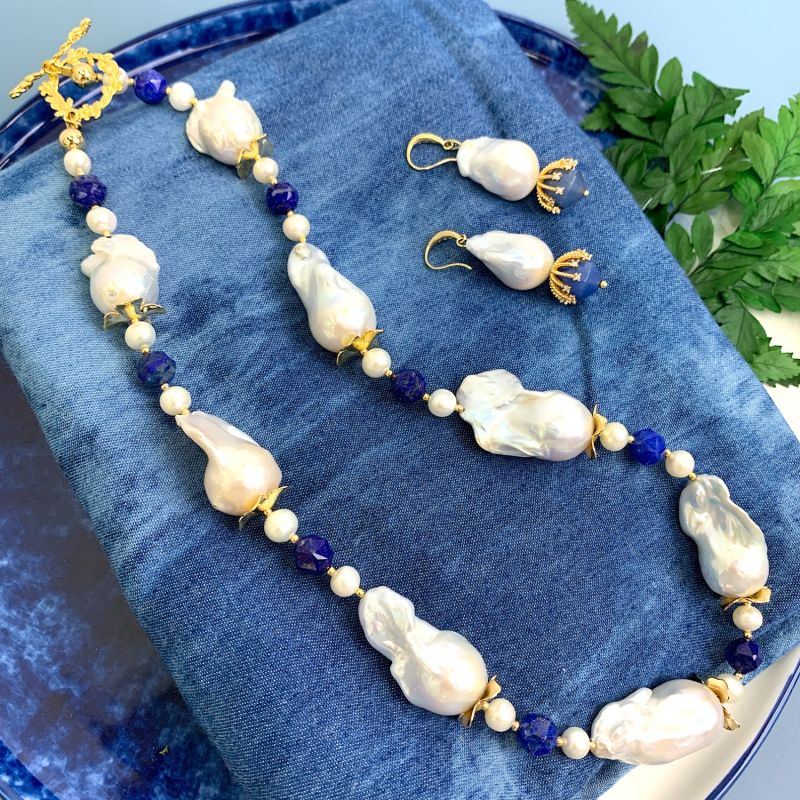 Baroque Pearls With Lapis Timeless Necklace image