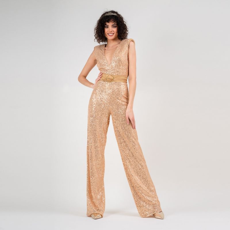 Sequin Gold Jumpsuit With Padded Shoulders image