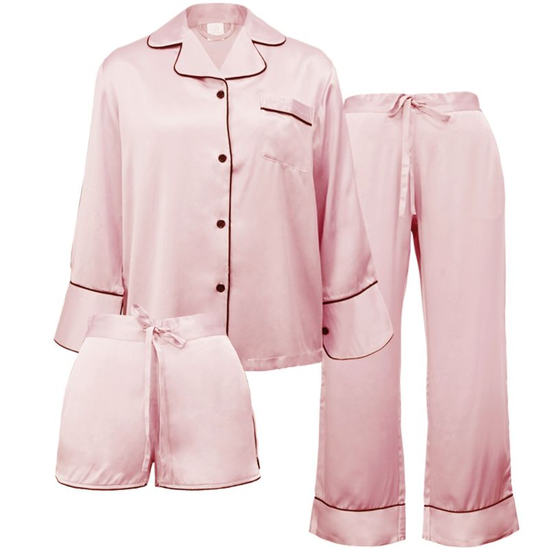 Women'S 3-Piece Classic Silk Pajamas Set - Pink