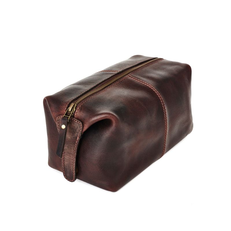 Classic Dark Brown Leather Wash Bag image