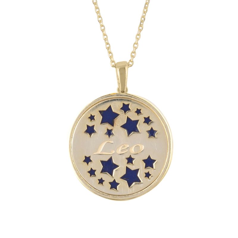 Zodiac Lapis Lazuli Gemstone Star Constellation Pendant Necklace Gold Leo image