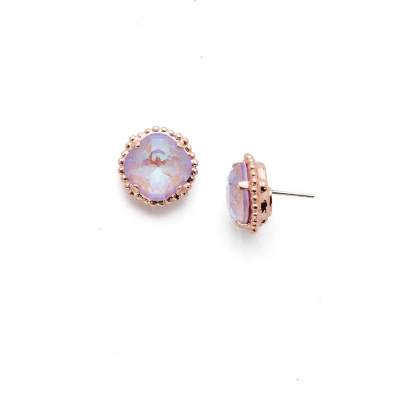 Cushion-Cut Solitaire Stud Earrings - Pink & Purple, Rose Gold image