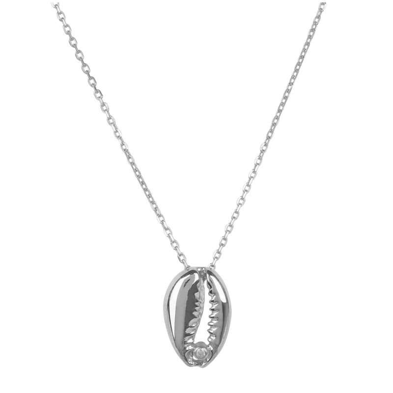 Cowrie Small Shell Pendant Necklace Silver image