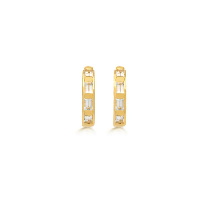 White Topaz Midi Hoop Earrings In Gold image