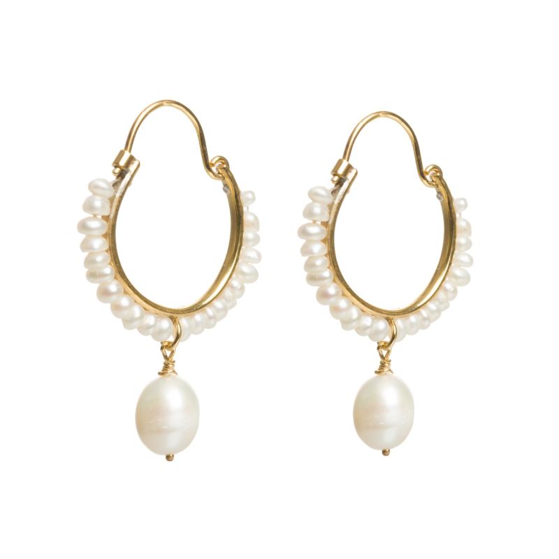 Small Pearl Drop Hoop Earrings image