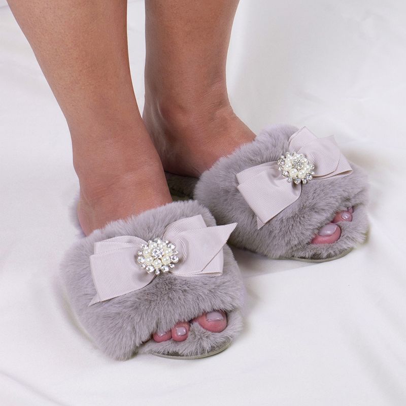 Anya Slider Slipper With Diamante In Mink image