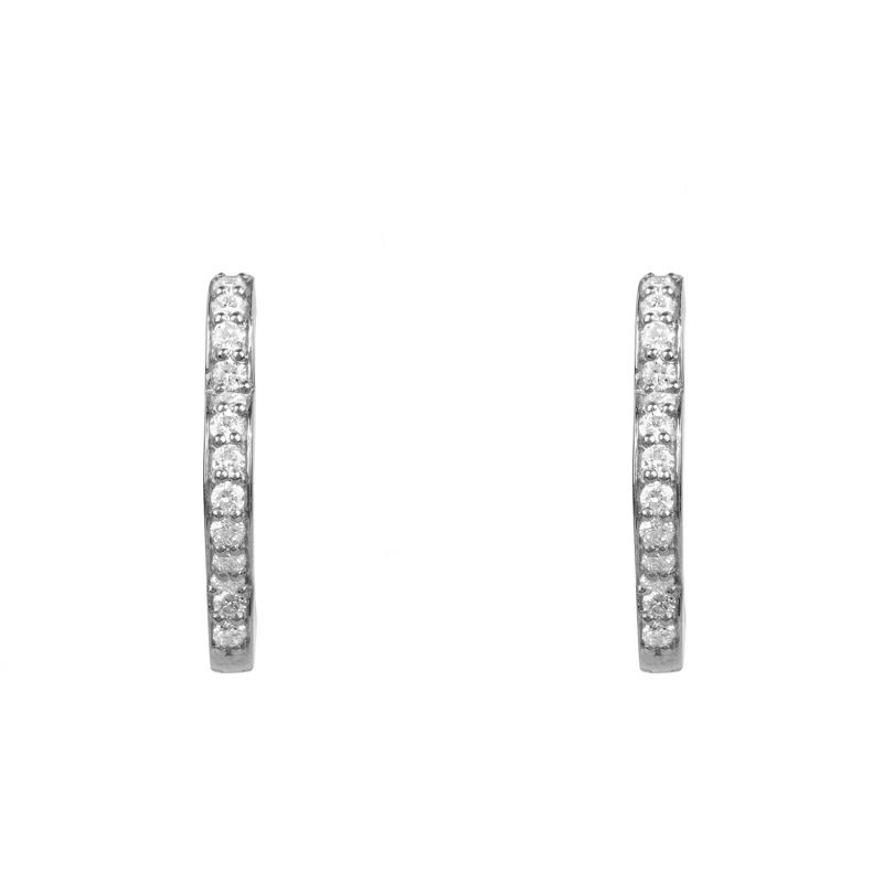 Diamond Flower Clover Huggie Hoop Earrings Silver image