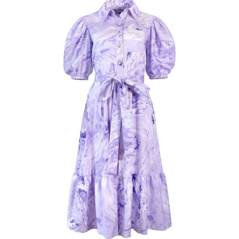 Organic Cotton Shirt Dress In Lilac Marbling Print image