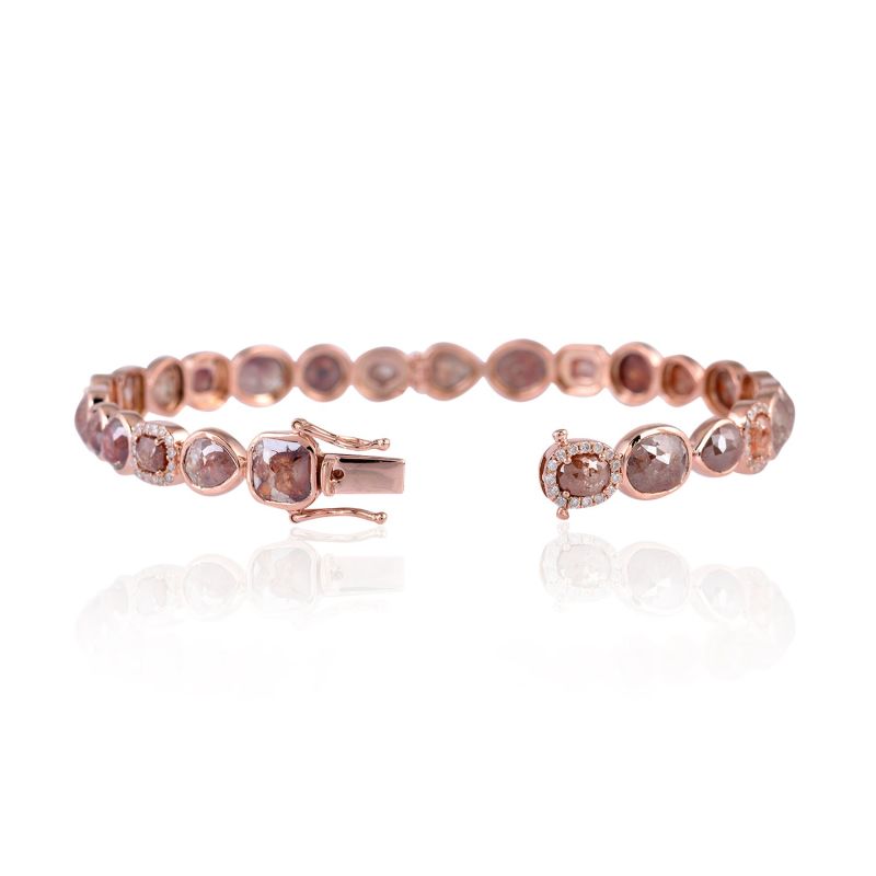 Natural Ice Diamond 18K Rose Gold Women'S Bangle Handmade Jewelry image