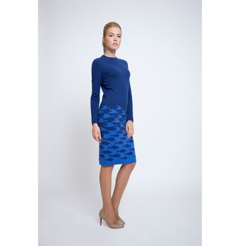 Sea & Sky Knitted Jacquard Dress In Two-Tone Blue image