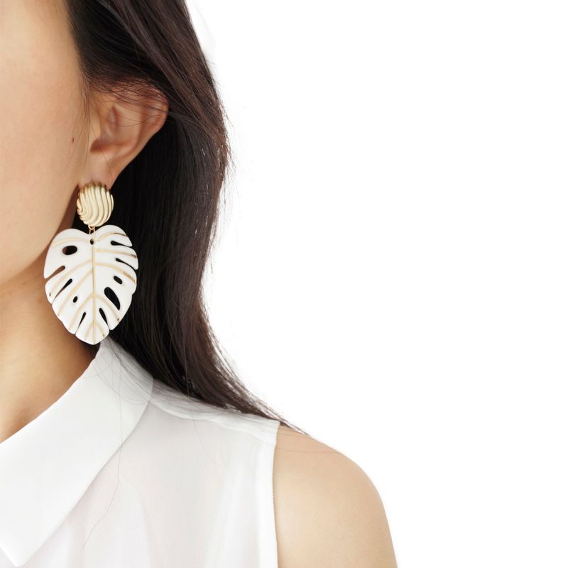 Golden Monstera Leaf Statement Earrings image