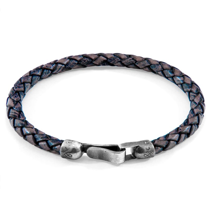 Indigo Blue Skye Silver & Braided Leather Bracelet image