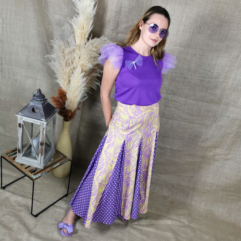 Purple T-Shirt With Short Tiered Tulle Sleeves image